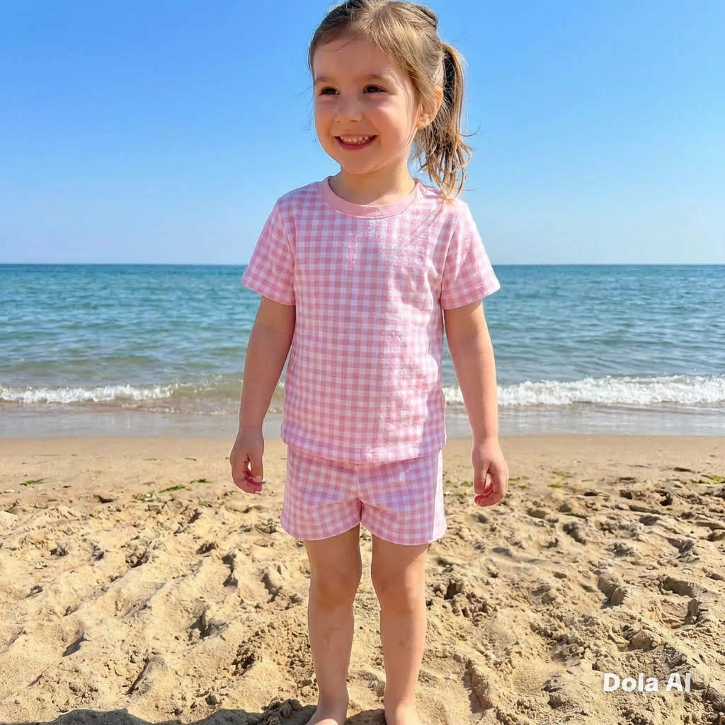 C9 Girls Pink & White gingham tshirt and shorts set