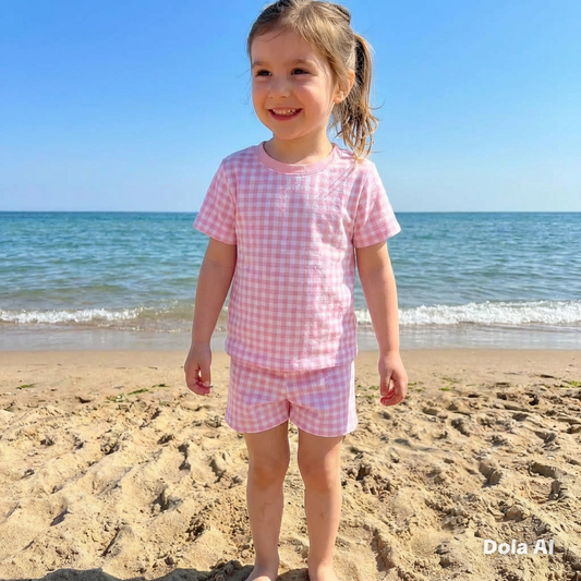 C9 Girls Pink & White gingham tshirt and shorts set