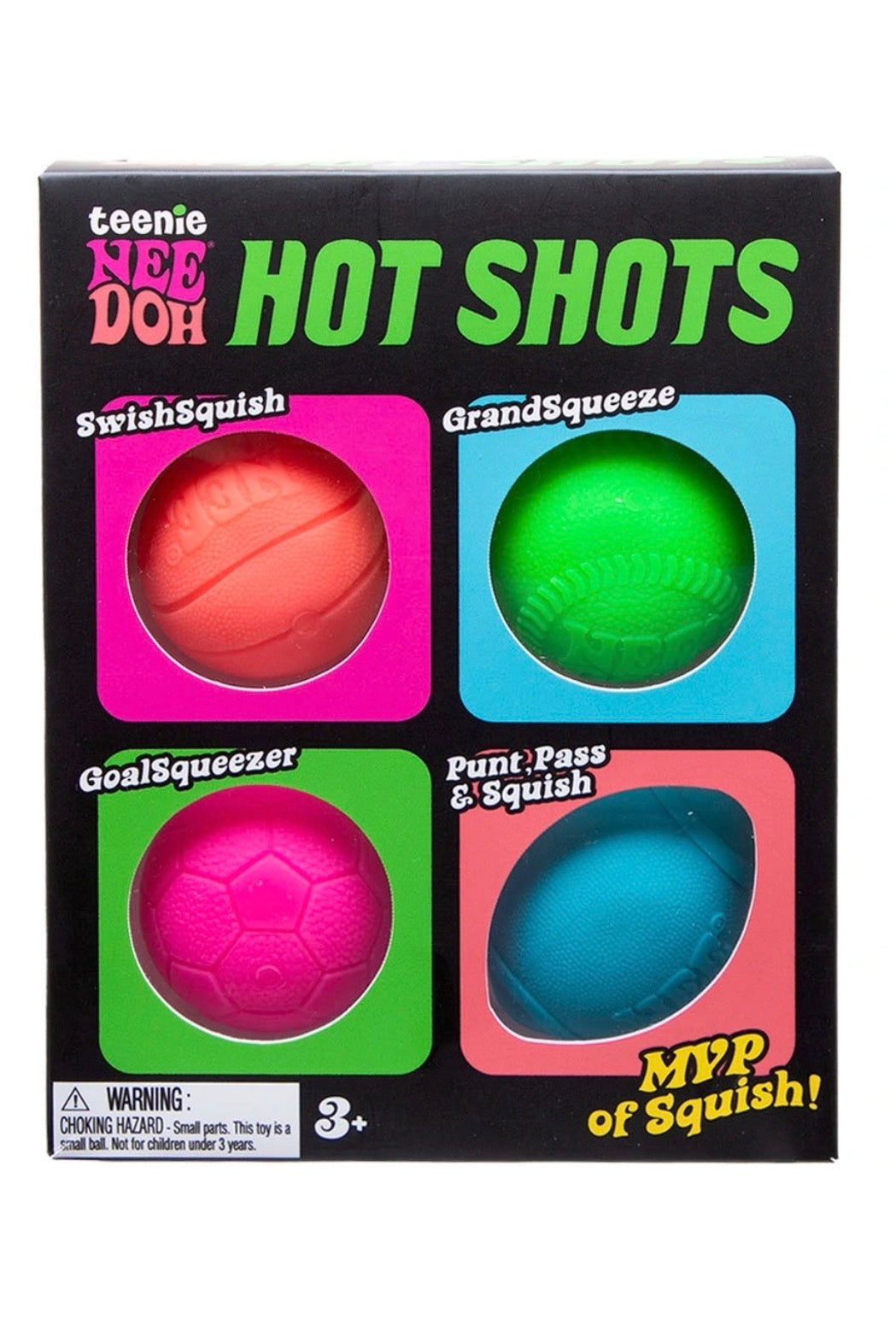 NeeDoh Hot Shots Teenie Classic Groovy Sports Ball Fidget Toy 4 Pack - august delivery Cloud Nine Kent